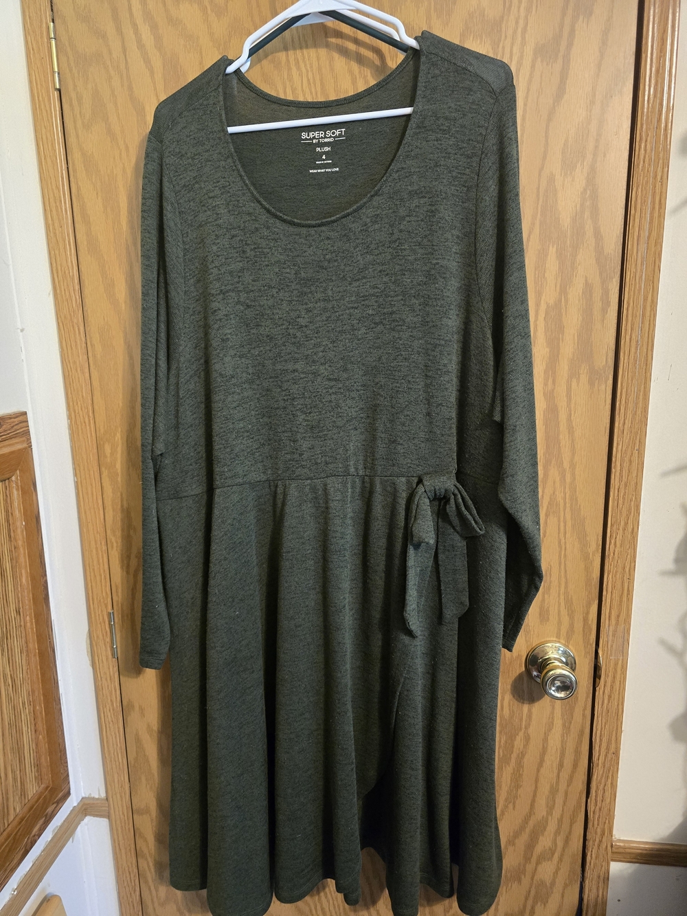 torrid Olive Scoop-Neck Long Sleeve Tie-Waist Dress